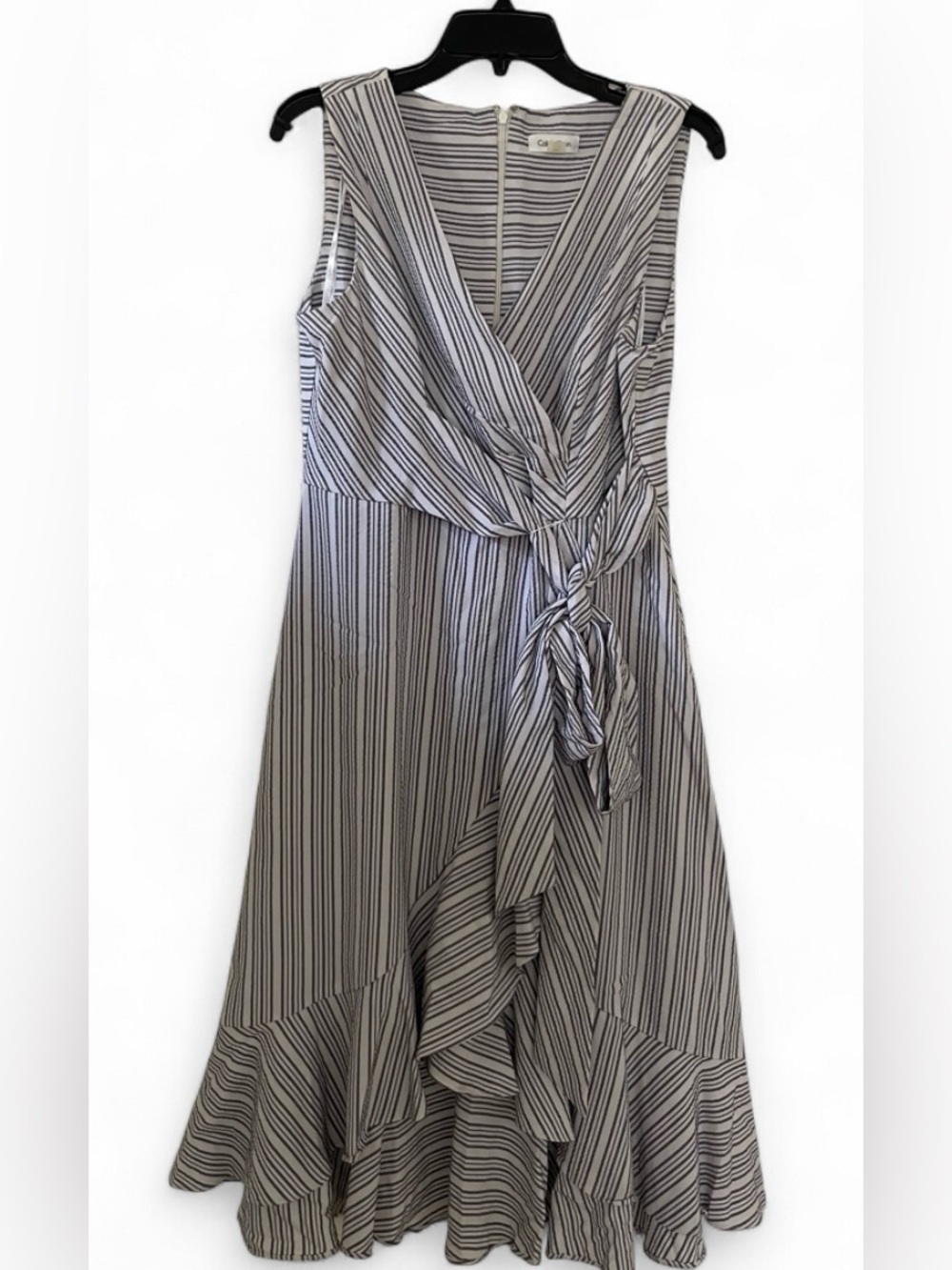 NWOT Calvin Klein White and Blue Striped Midi Dress Womens Size 10